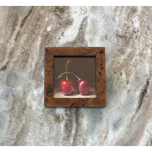 Three Original Amanda Selway British Still Lifes of Cherries, Strawberries and Green Apple Fruits in Custom Burl Wood Finished Frames For Sale - Image 10 of 13