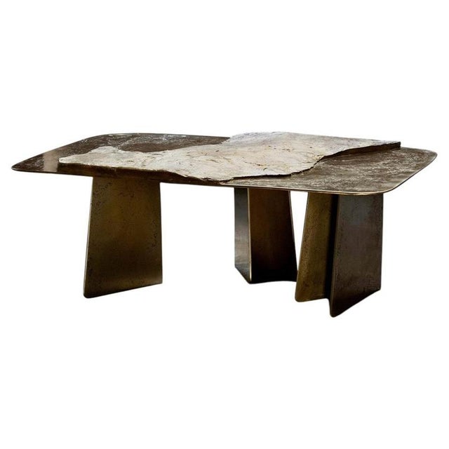 Brown Stoneage One of a Kind Sculptural Coffee Table in Brass and Marble by Alex Turco For Sale - Image 8 of 8