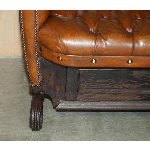 Victorian Brown Leather Carriage Seat Sofa with Royal Armorial Coat of Arms For Sale - Image 9 of 18