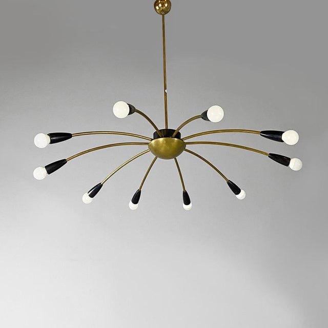 Mid-Century Italian Modern Ten Lights Brass Sputnik Chandelier, 1950s For Sale - Image 12 of 17