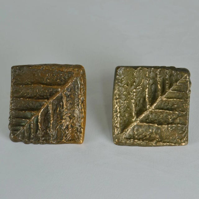 Metal Square Bronze Push Pull Door Handles with Tree Relief, Set of 2 For Sale - Image 7 of 14