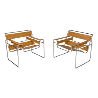 Set of Modern Wassily Light Brown Armchairs attributed to Marcel Breuer for Gavina, 1970s For Sale