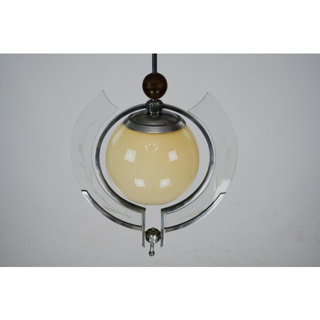 Art Deco Italian Pendant Light with Etched Glass and Amber Globe, 1930s For Sale - Image 12 of 17