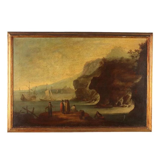 Marine Landscape with Figures, Oil on Canvas For Sale - Image 11 of 11