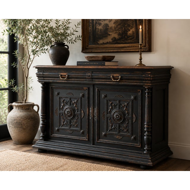 French Renaissance Revival Ebonised Walnut Sideboard, 1880 For Sale - Image 3 of 13