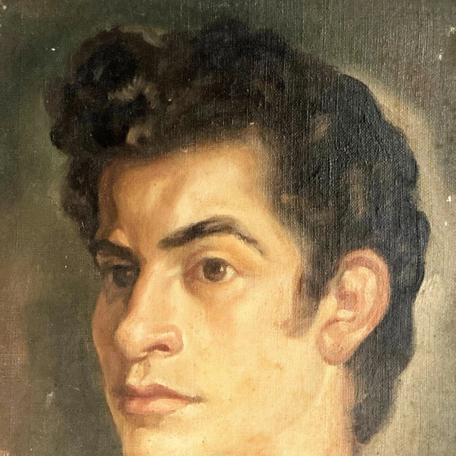 This oil painting portrait on canvas board is equal parts beautiful, nostalgic and somewhat haunting. A sandy wood frame...