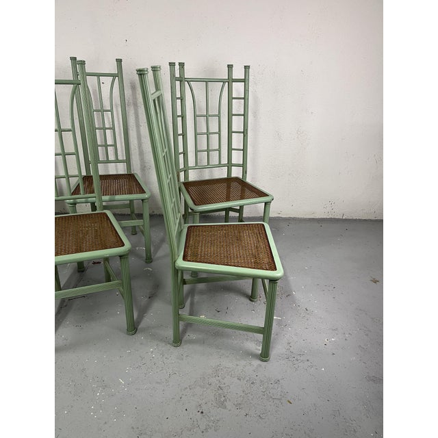 Italian Chairs in Green Wood and Vienna Straw, 1980s, Set of 6 For Sale - Image 3 of 9