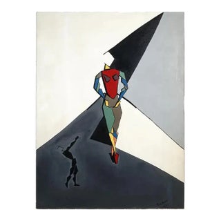 Mid Century Abstract Painting Signed Paul Busse For Sale