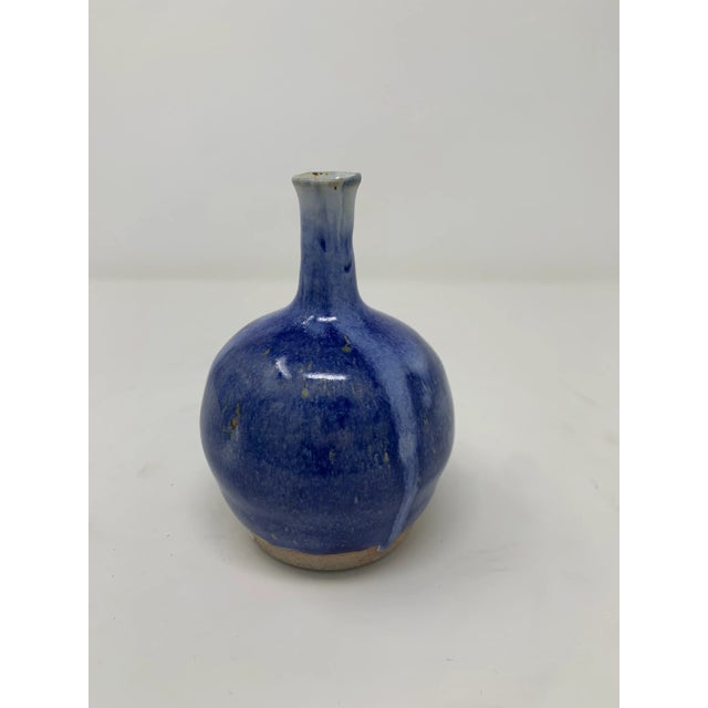 Mid-Century Modern Mid 20th Century Round Blue Ceramic Vase For Sale - Image 3 of 10