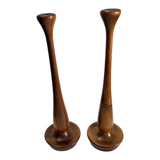 Mid Century Modern Teak Candle Sticks For Sale