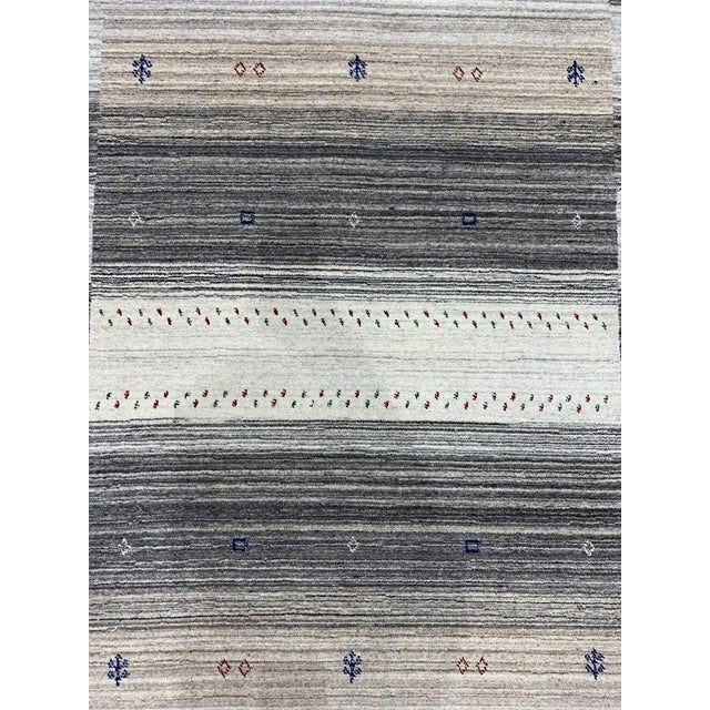 Contemporary 10x14 Multicolor Hand-Knotted Wool Subtle Striped Motifs Geometric Carpet Rug For Sale - Image 3 of 5