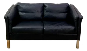 1970s Mid century Danish Modern Beautiful Black Leather Loveseat