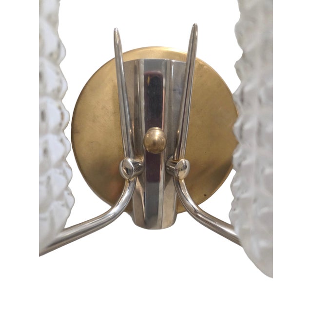 Vintage Enameled Glass, Brass & Nickel Two Light Wall Sconces - Set of Three For Sale - Image 4 of 17