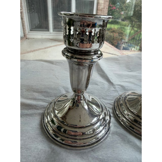 Mid 20th Century Pair of Vintage Towle Sterling Silver Weighted & Reinforced Taper Candlesticks, Model 49 For Sale - Image 5 of 6