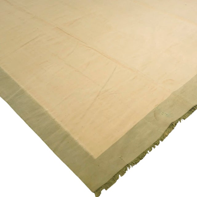 Traditional Vintage Dhurrie Rug in Beige and Green With Medallion | Rug & Kilim For Sale - Image 3 of 5