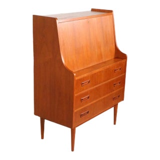 Danish Mid Century Modern Fall Front Desk Att. To Gunnar Nielsen Tibergaard C 1950/1960's For Sale