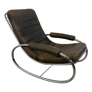 Vintage Bauhaus Leather and Chrome Rocking Lounge Chair, 1980s For Sale