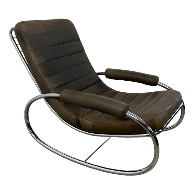 Vintage Bauhaus Leather and Chrome Rocking Lounge Chair, 1980s For Sale