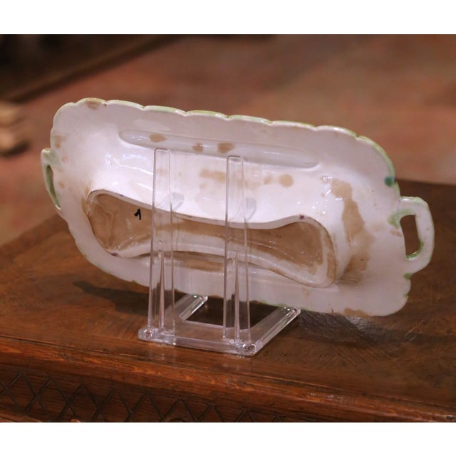 Asparagus Early 20th Century French Barbotine Asparagus Serving Platter With Handles For Sale - Image 8 of 9