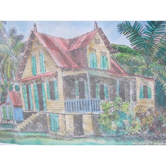 G Camille Small Seychelles Watercolor Painting Estache's House La Digue Island For Sale In Portland, OR - Image 6 of 7