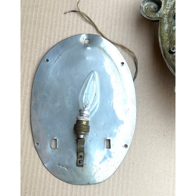 Vintage French Brass and Glass Wall Lamps, 1930s, Set of 2 For Sale - Image 11 of 12