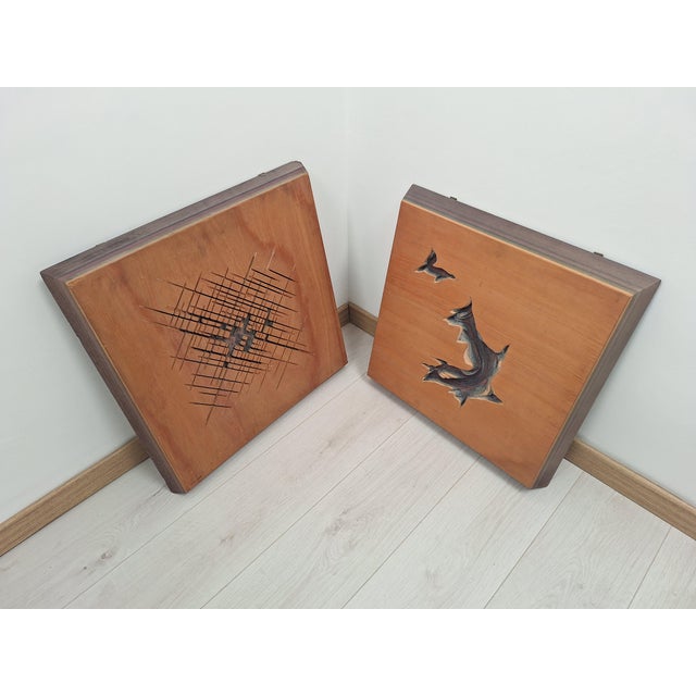 Panels in Worked Wood by Angelo Mangiarotti for Arquati, 1970s, Set of 2, in Very Good conditions. Designed 1970 to 1979...