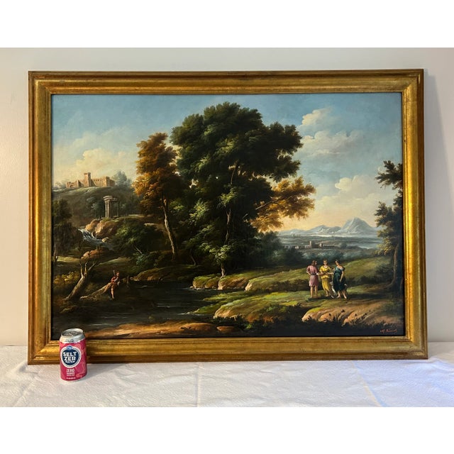 Large 19th C. Antique Flemish Classical Landscape Painting For Sale - Image 12 of 12