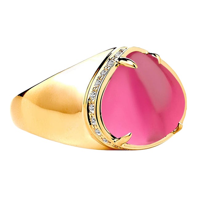 Syna Yellow Gold Pink Tourmaline Ring with Diamonds For Sale