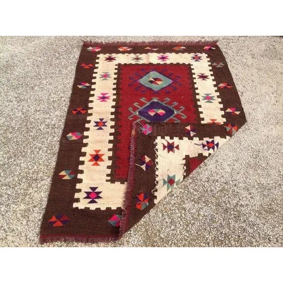 Vintage Turkish Kilim Rug - 3′5″ × 4′9″ For Sale In Raleigh - Image 6 of 6