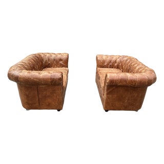 Fabulous Pair of French Leather Chesterfield Sofas For Sale