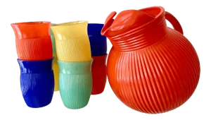 Circa 1940/1950 Vibrant Hazel Atlas " Rib" Beverage Set - 9-Pieces