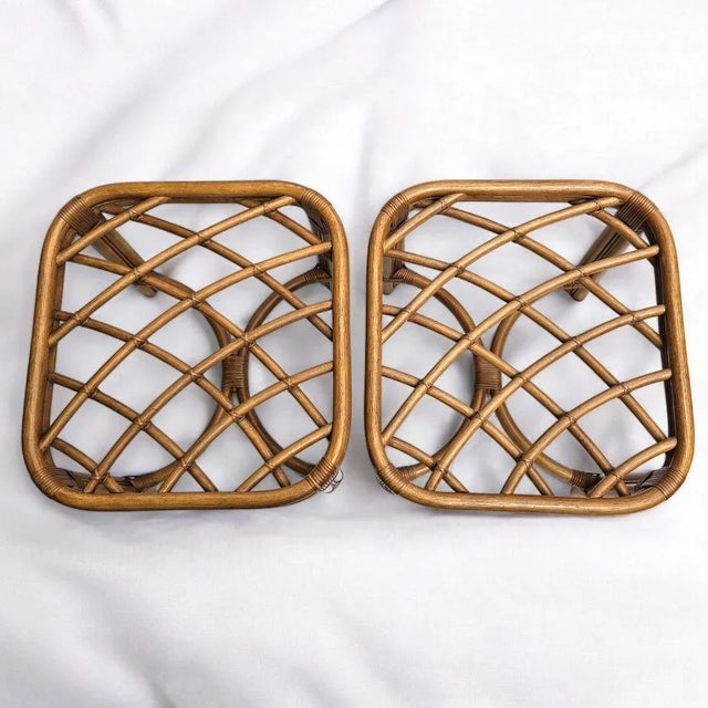 Mid-Century Modern Mid Century Glass Top Bamboo Side Tables - Celerie Kemble Style Mid Century Modern Glamour For Sale - Image 3 of 11
