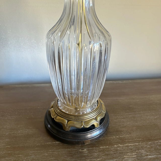 Late 20th Century Vintage 1970's Frederick Cooper Cut Crystal and Brass Table Lamp For Sale - Image 5 of 8