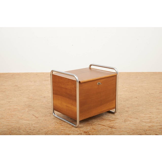 Brown Chrome-Plated Steel Tube Bar with Walnut Body and Veneered Flap For Sale - Image 8 of 12