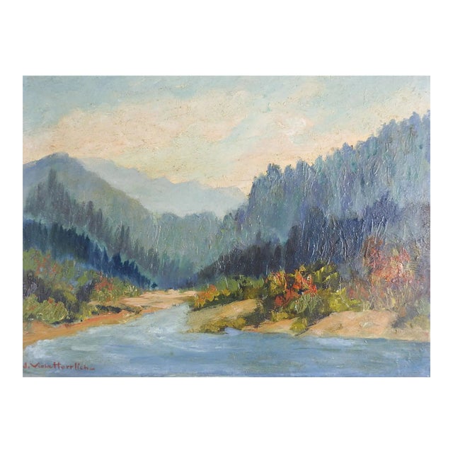 Vintage Impressionist Mountain River Landscape Painting For Sale