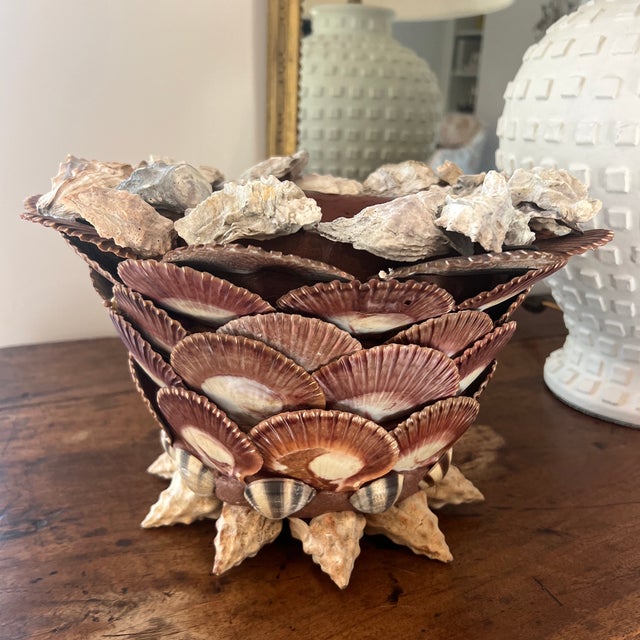 Vintage Shell Encrusted Terracotta Planter Cachepot