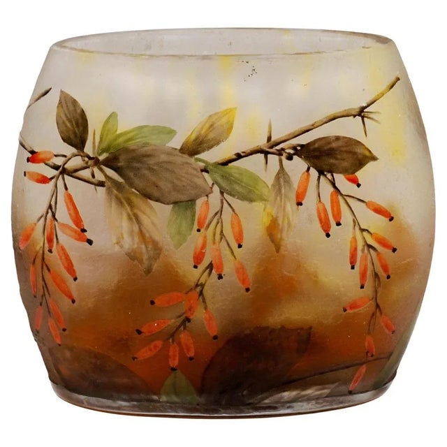 Glass Art Nouveau Cameo Vase with Barberry Decor from Daum Nancy, France For Sale - Image 7 of 7