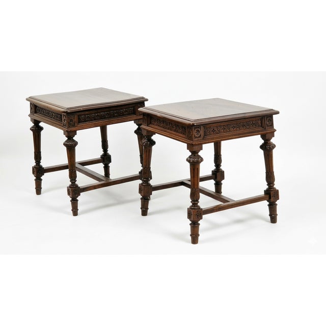Umbertine Hand-Carved Walnut Side Tables, Italy, Late 19th Century, 1890s, Set of 2 For Sale - Image 14 of 14