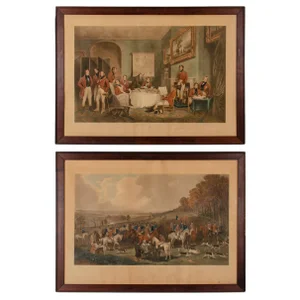 Antique "Melton Breakfast and the Meet of the Vine Hounds" Sporting Engravings - a Pair