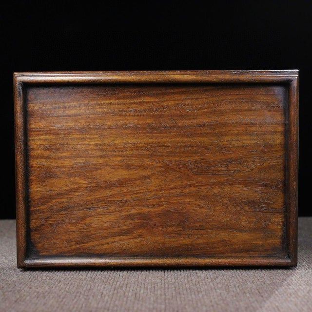 Brown 1990s Hand-Carved Huanghuali Rectangular Tea Tray With Raised Rim For Sale - Image 8 of 8