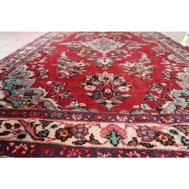 Vintage Persian Malayer Rug | Geometric Floral Design | Handmade Wool | c. 1950s | 4' 2" x 6' 4" Timeless Village Weaving...