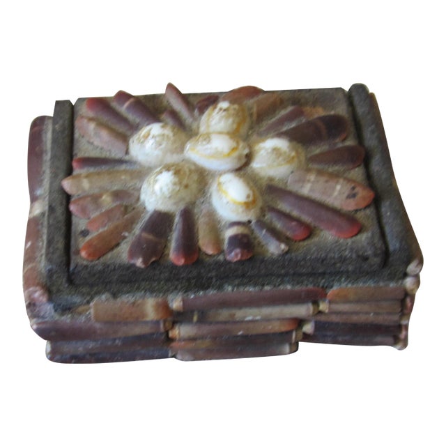 Mid 19th Century Antique Victorian Sailors Shell Box Art Jewelry Box For Sale