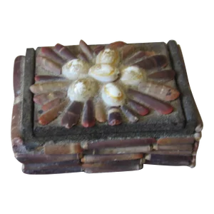 Mid 19th Century Antique Victorian Sailors Shell Box Art Jewelry Box