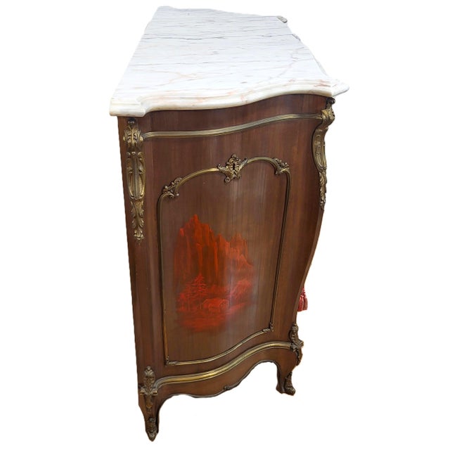Vintage French Style Japanese Tansu Painted Bronze & Marble Top Commode Dresser For Sale In New York - Image 6 of 18