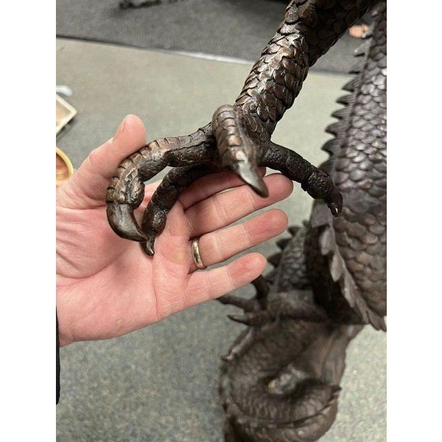 Metal Large Bronze Chinese Dragon Water Feature Sculpture For Sale - Image 7 of 8