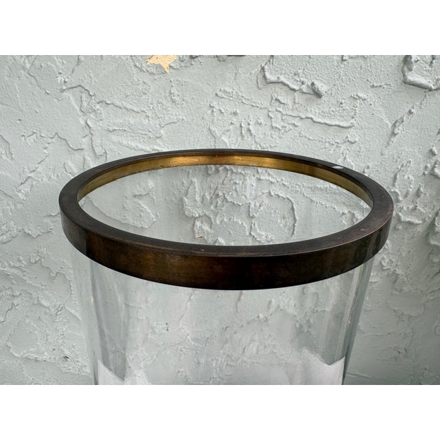1960s Vintage Mid-Century Clear Glass Lamp Shade With Solid Brass Rim | Large Replacement Hurricane Shade For Sale - Image 5 of 8