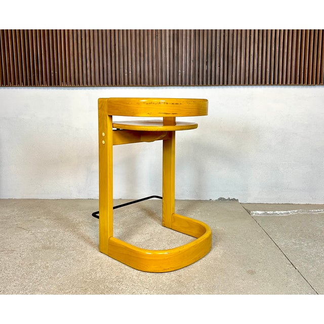 Modern Brutalist Wooden Stool with Backrest, Germany, 1970s For Sale - Image 3 of 18