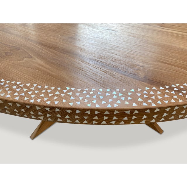 Wood Andrianna Shamaris Round Shell Inlaid Teak Wood Dining Table For Sale - Image 7 of 18