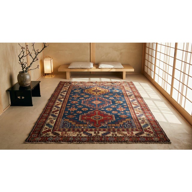 Tribal Geometric Design Small Size Late 19th Century Antique Caucasian Shirvan Carpet For Sale - Image 9 of 9
