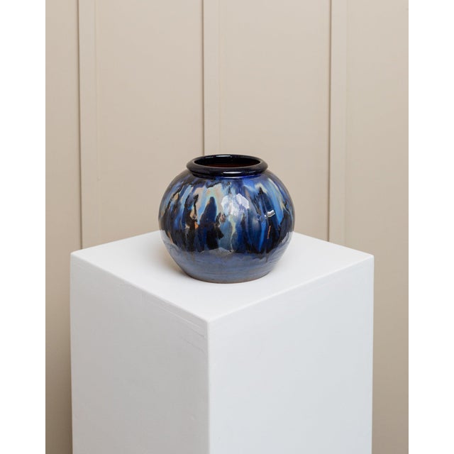 Ceramic Vintage Danish Blue Brown Glaze Ceramic Vase by Hildegon Als, 1960s For Sale - Image 7 of 12